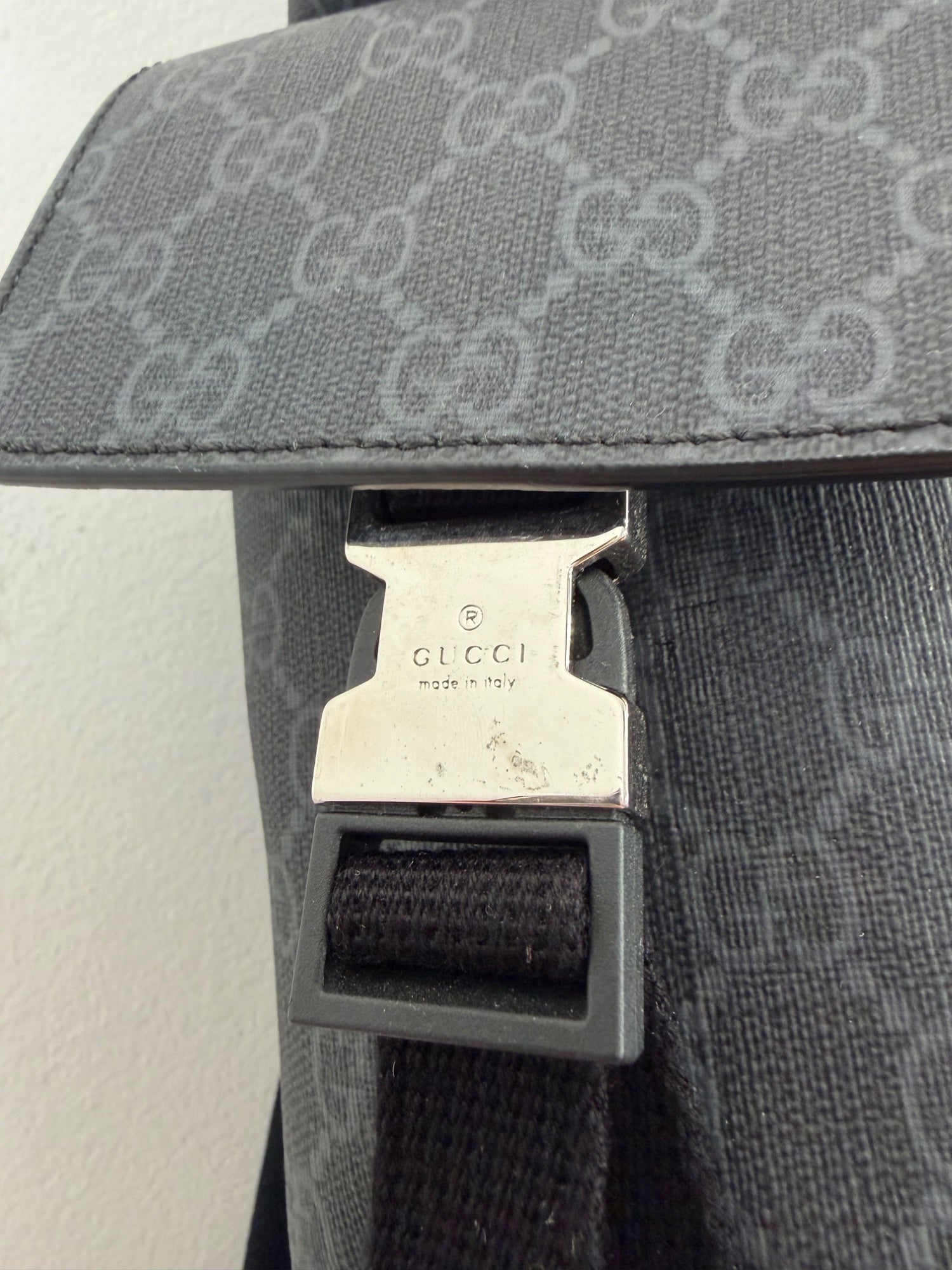 Gucci GG Supreme Large Backpack Black Canvas Silver Hardware Web Straps