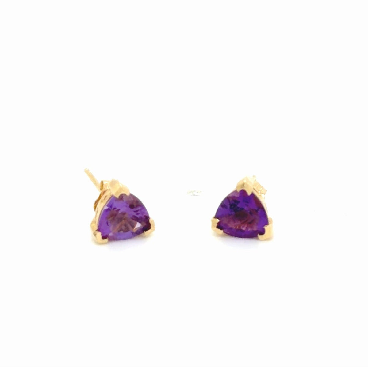 14K Yellow Gold Trillion-Cut Amethyst Stud Earrings (view 1)