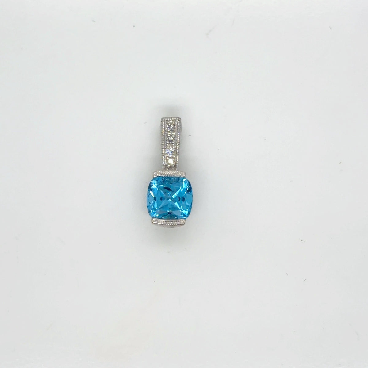 Blue Topaz Diamond Pendant 10K White Gold Cushion Cut, 1.73g (view 3)