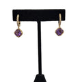 14K Yellow Gold Cushion Amethyst Diamond Drop Earrings 5.98g (view 1)