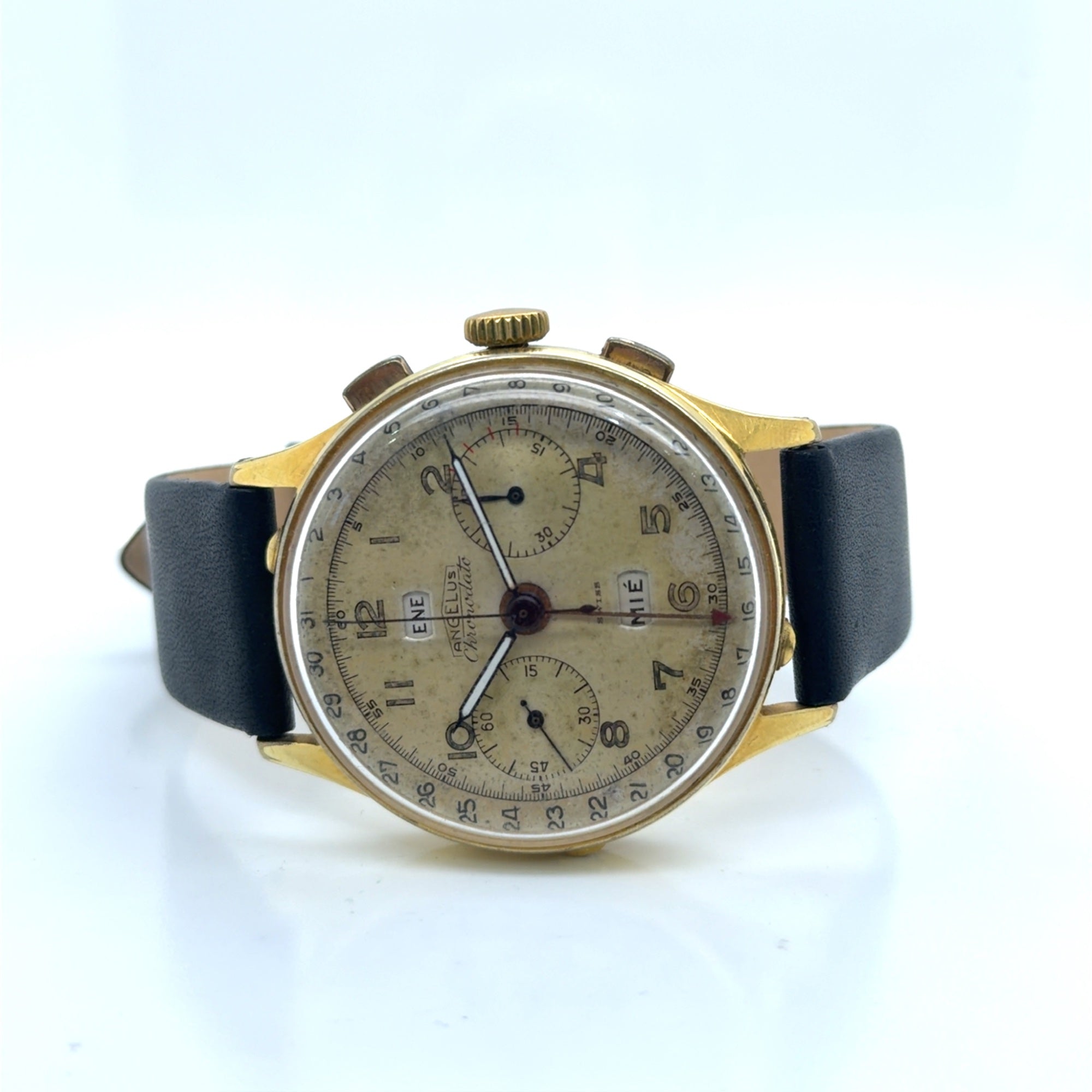 Angelus Chronodato Vintage Chronograph Gold Plated Watch 38mm