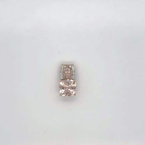 10K Rose Gold Morganite & Diamond Pendant, Cushion Cut, 1.98g (view 3)