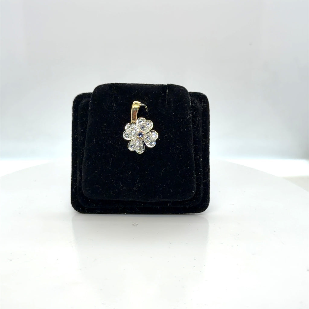 14k Two-Tone Gold Flower Pendant Tanzanite Center Cubic Zirconia