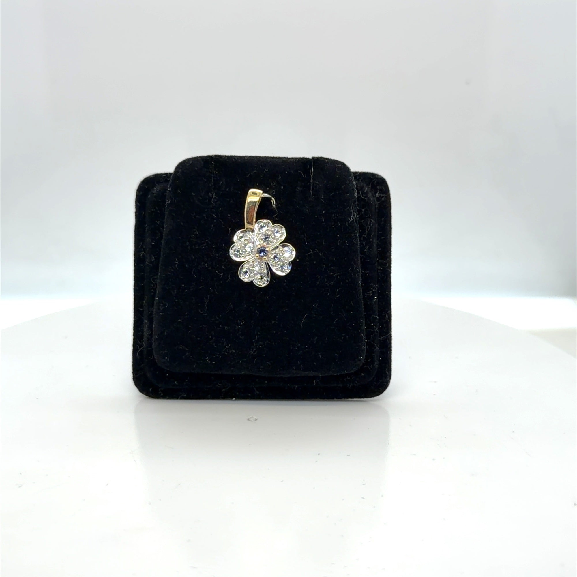 14k Two-Tone Gold Flower Pendant Tanzanite Center Cubic Zirconia