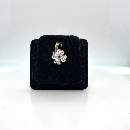14k Two-Tone Gold Flower Pendant Tanzanite Center Cubic Zirconia