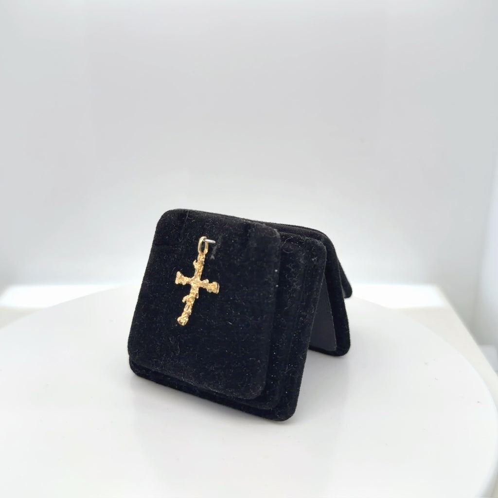 14K Yellow Gold Nugget Cross Pendant, 0.71g Fine Gold Charm (view 2)
