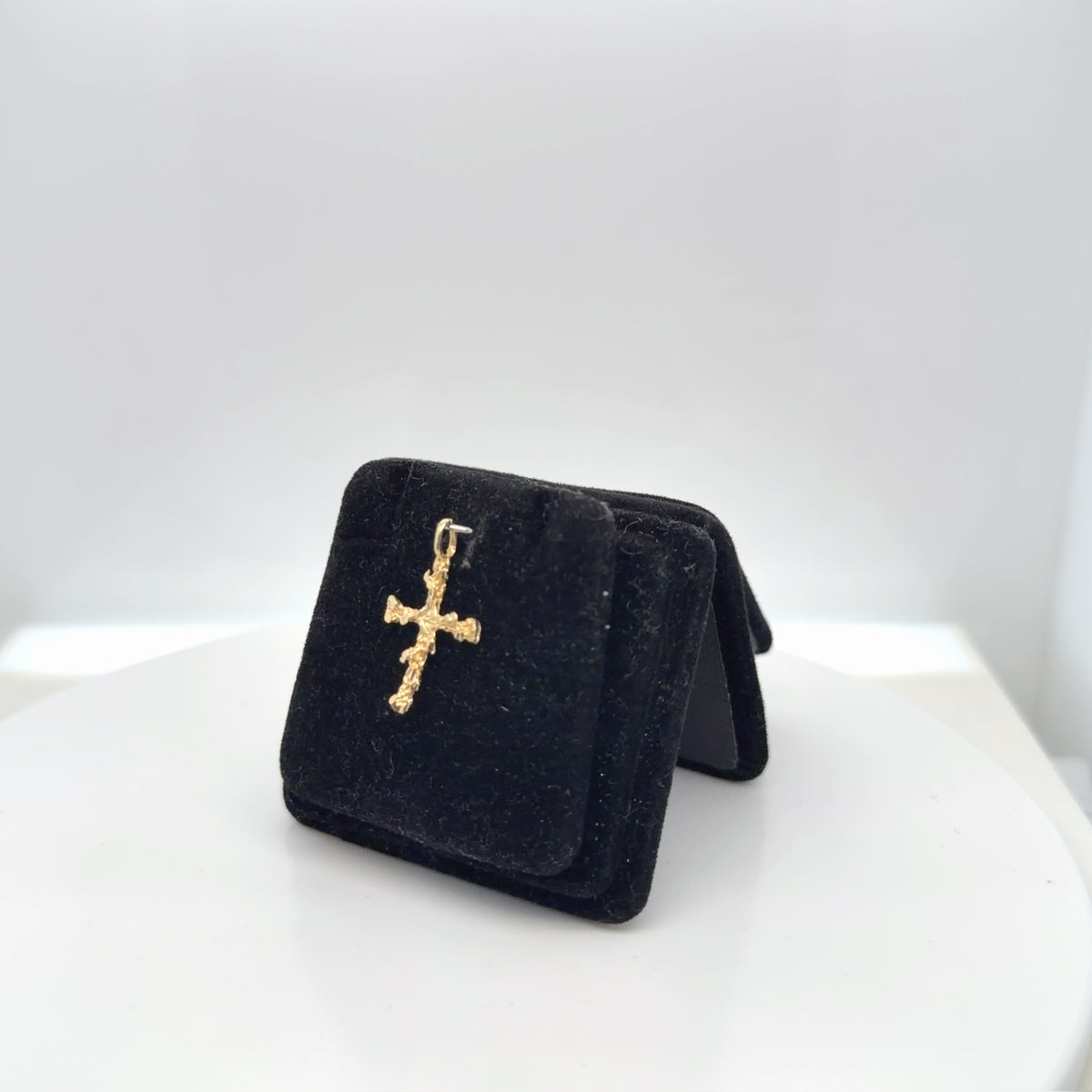 14K Yellow Gold Nugget Cross Pendant, 0.71g Fine Gold Charm (view 2)