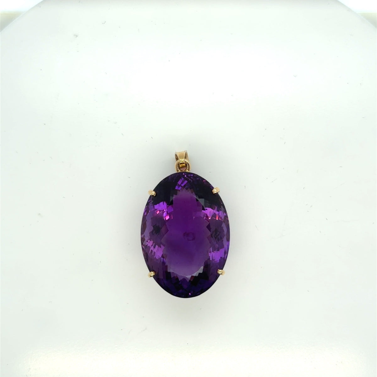14K Yellow Gold Large Oval Amethyst Solitaire Pendant, 15.95g (view 2)