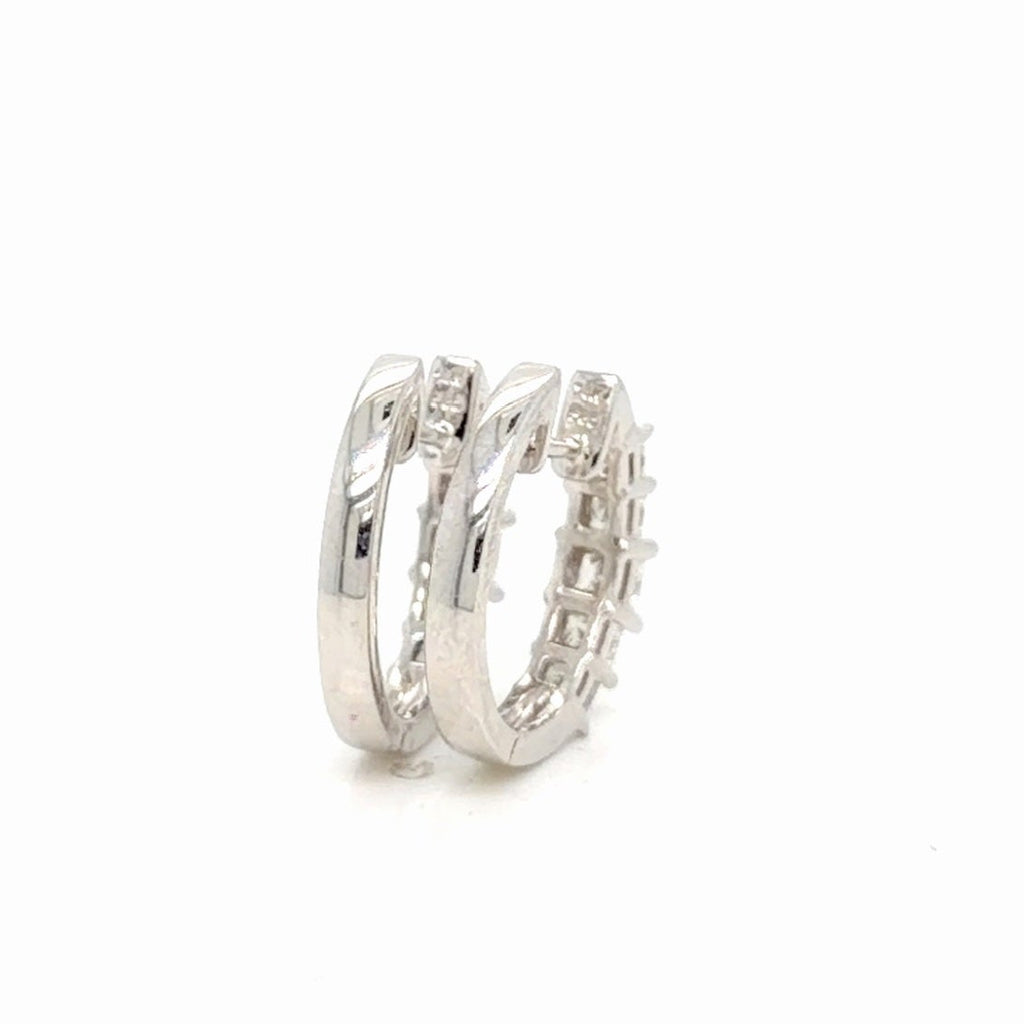 Diamond Huggie Hoop Earrings 14k White Gold 1.25 ctw Princess Cut Natural (view 3)