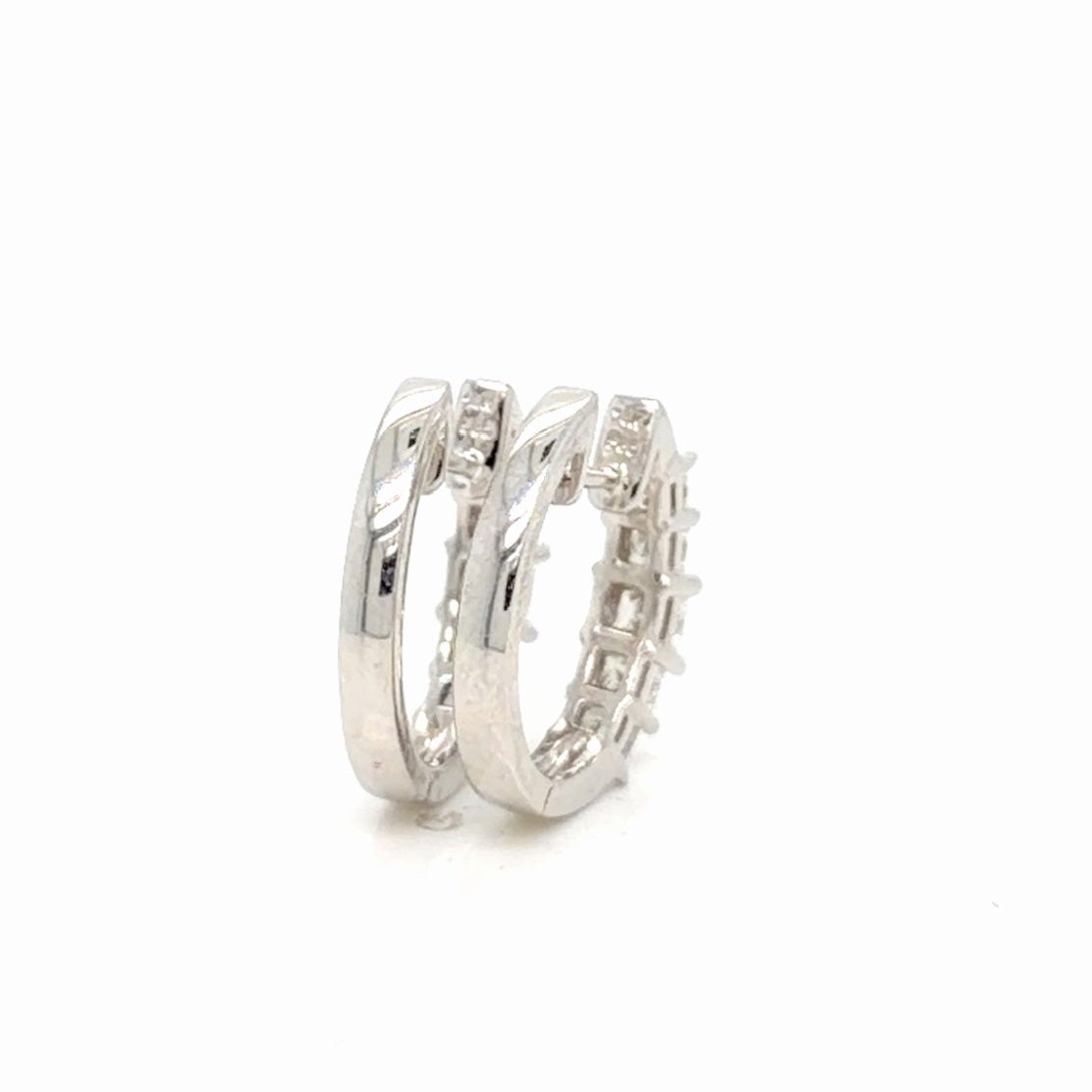 Diamond Huggie Hoop Earrings 14k White Gold 1.25 ctw Princess Cut Natural (view 3)
