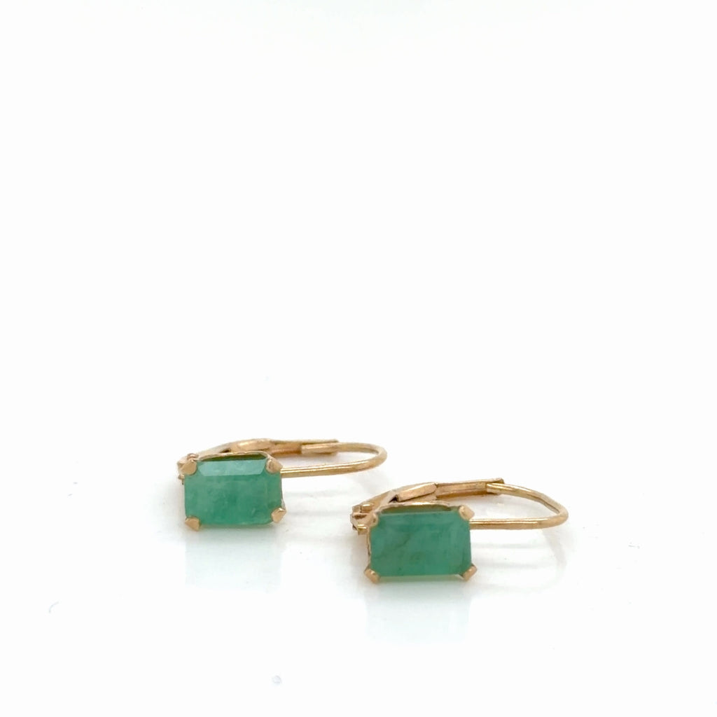 10K Yellow Gold Emerald Emerald-Cut Leverback Drop Earrings (view 1)