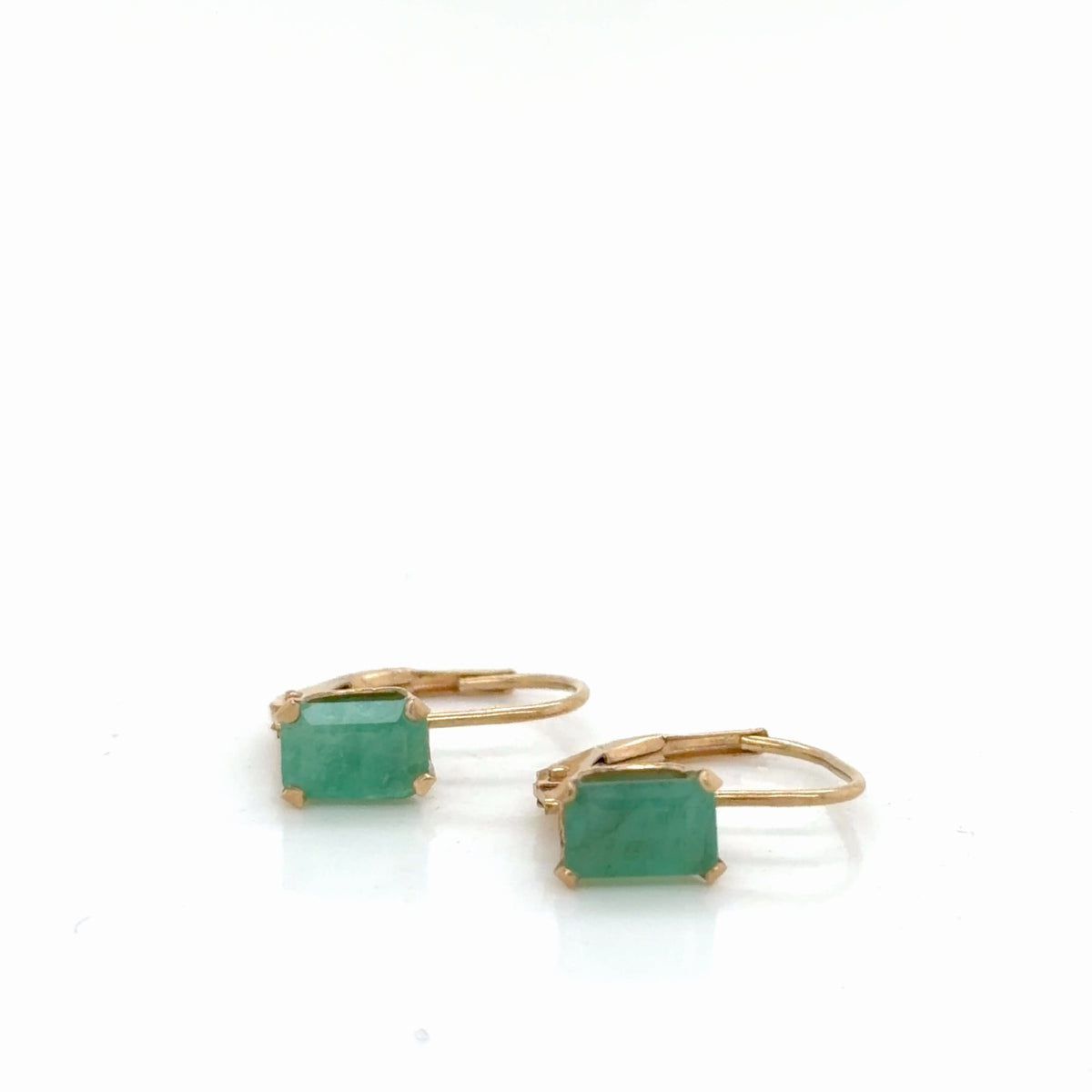 10K Yellow Gold Emerald Emerald-Cut Leverback Drop Earrings (view 1)