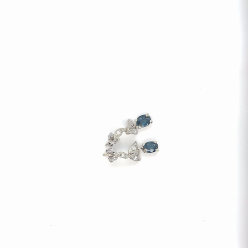 14K White Gold Blue Sapphire Oval & Diamond Drop Earrings 1.93g (view 2)