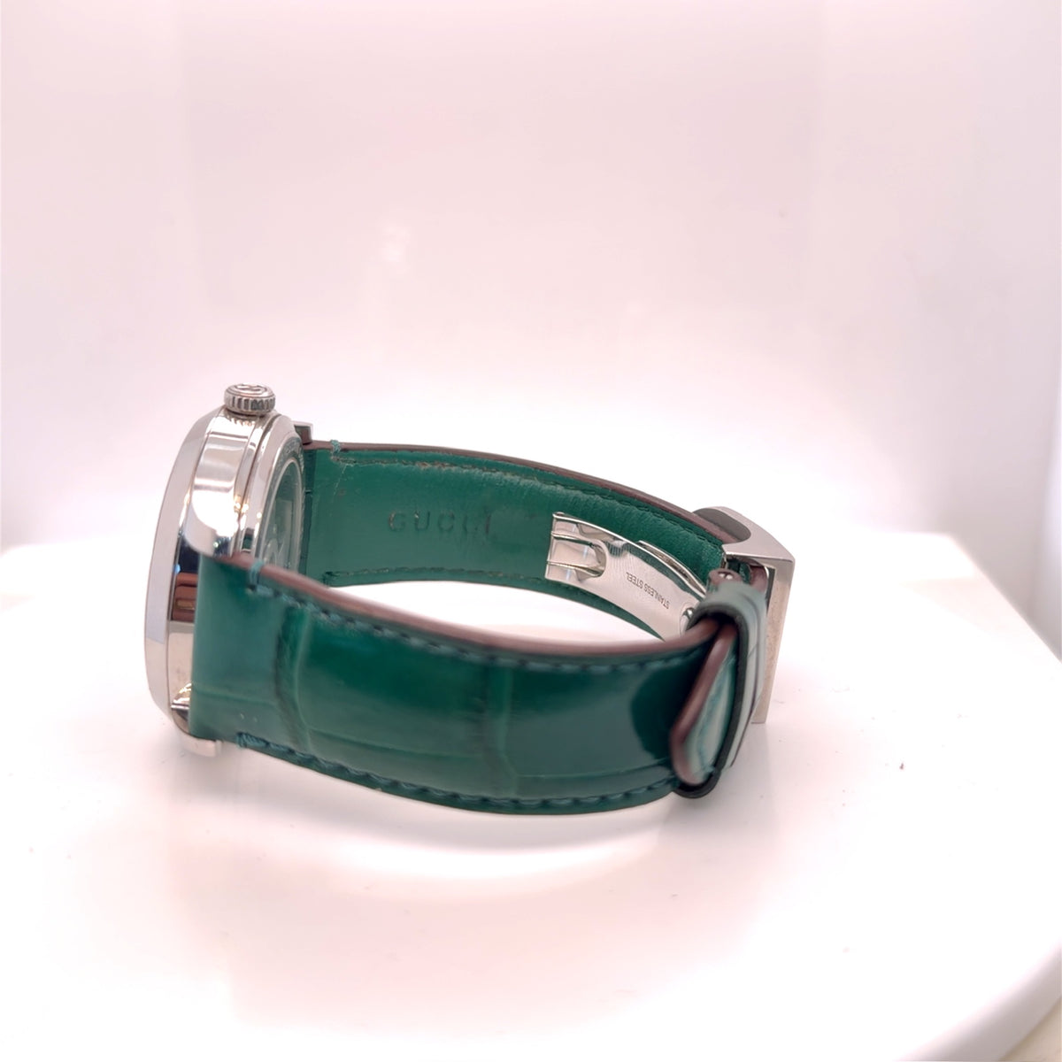 Gucci G-Timeless Automatic Green Malachite Bee Dial Leather Watch (view 6)
