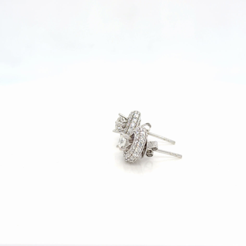 18K White Gold Diamond Halo Stud Earrings 1.33 ctw Round Natural H VS/SI (view 2)