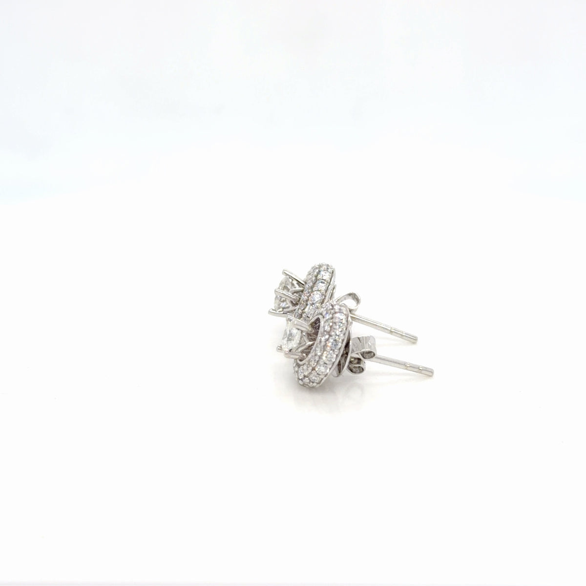 18K White Gold Diamond Halo Stud Earrings 1.33 ctw Round Natural H VS/SI (view 2)