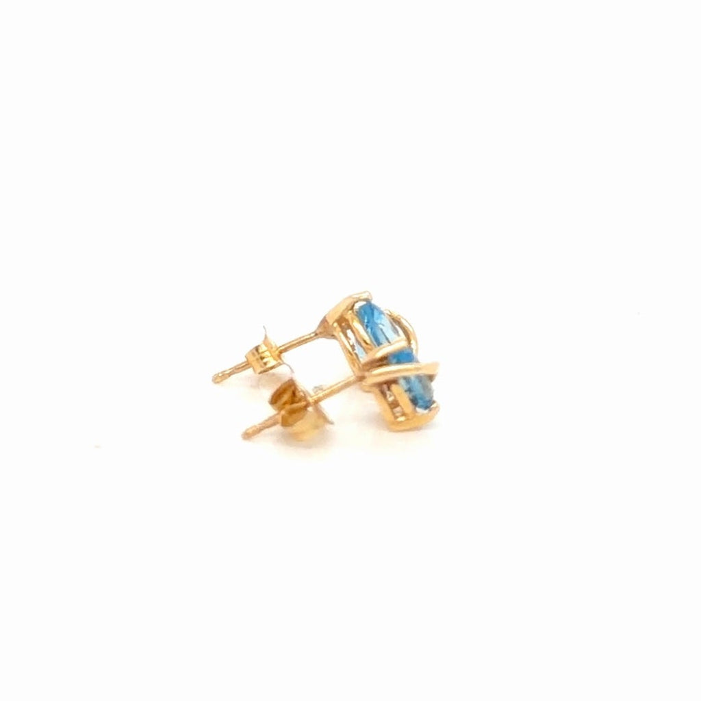 Blue Topaz Pear Cut Stud Earrings 14K Yellow Gold, 1.79g (view 4)