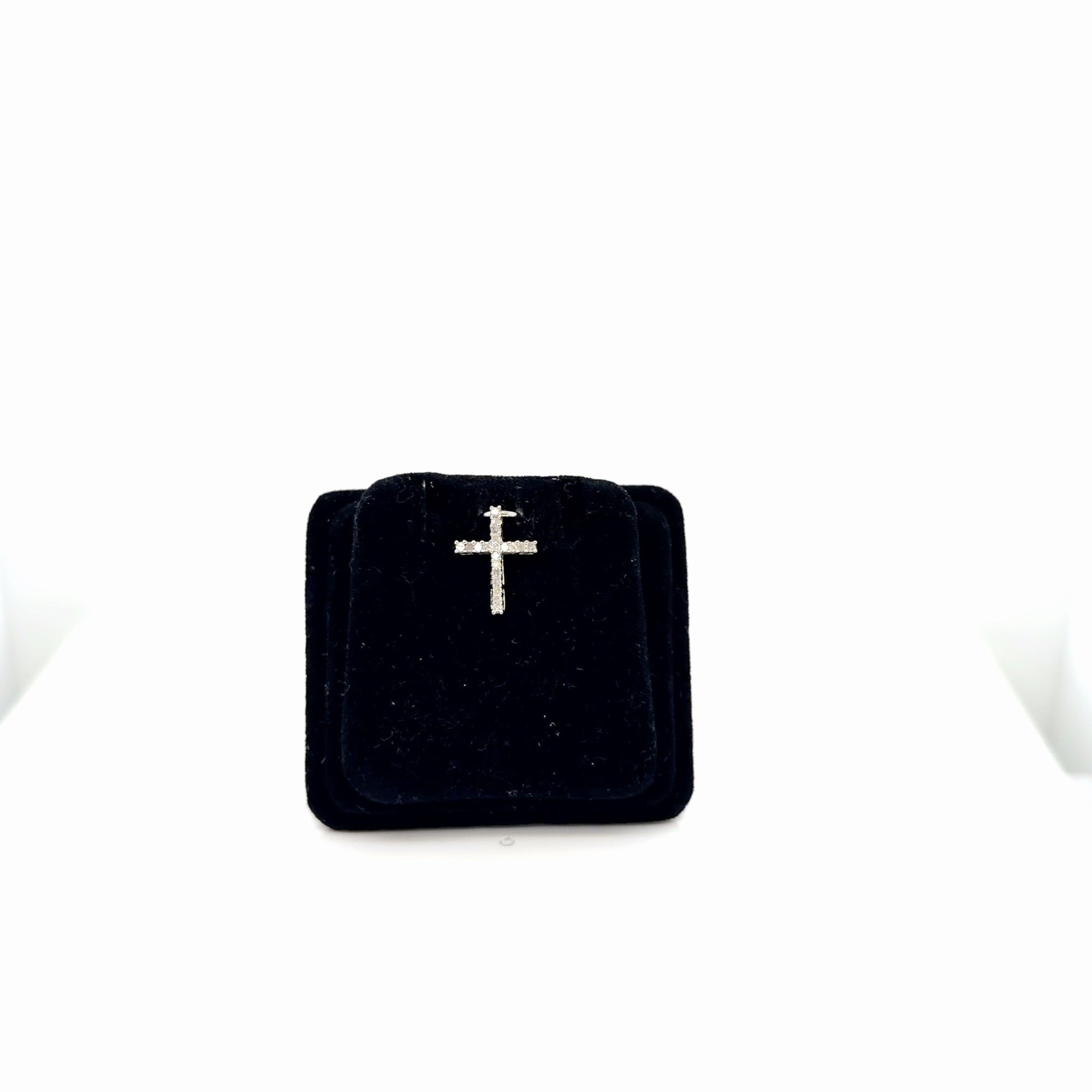 14K White Gold Diamond Cross Pendant 0.08 Ctw Natural Round Cut