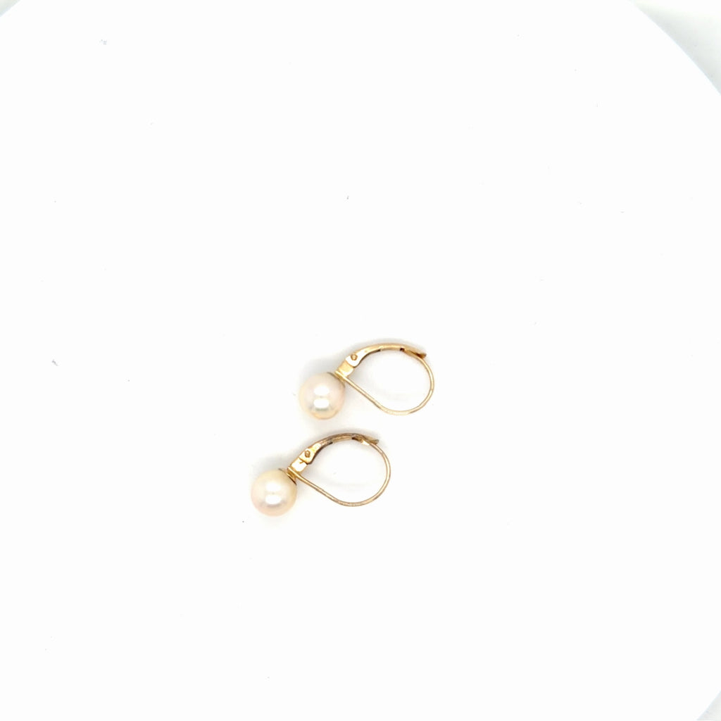 14K Yellow Gold Pearl Lever-Back Drop Earrings, 1.53g (view 5)