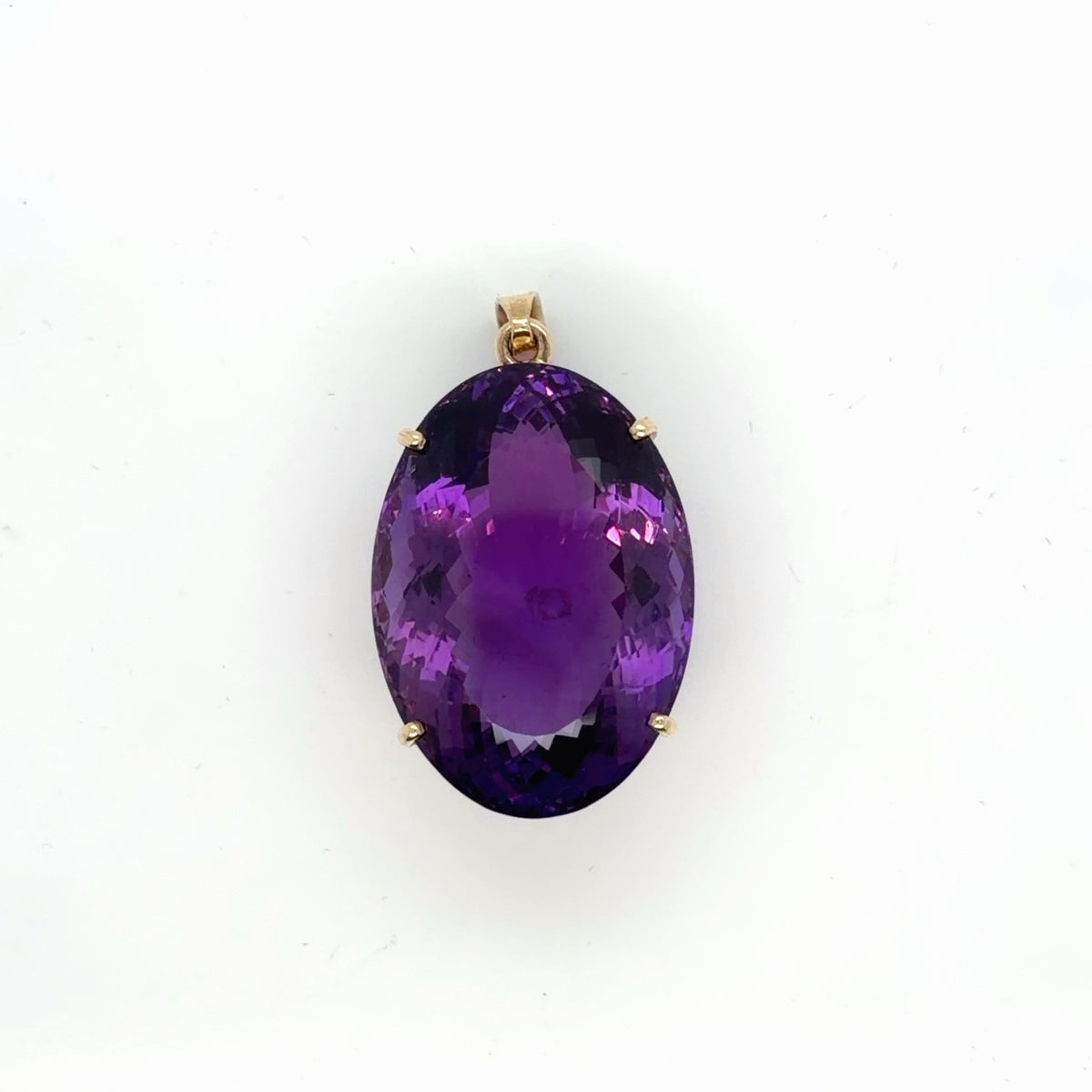 14K Yellow Gold Large Oval Amethyst Solitaire Pendant, 15.95g