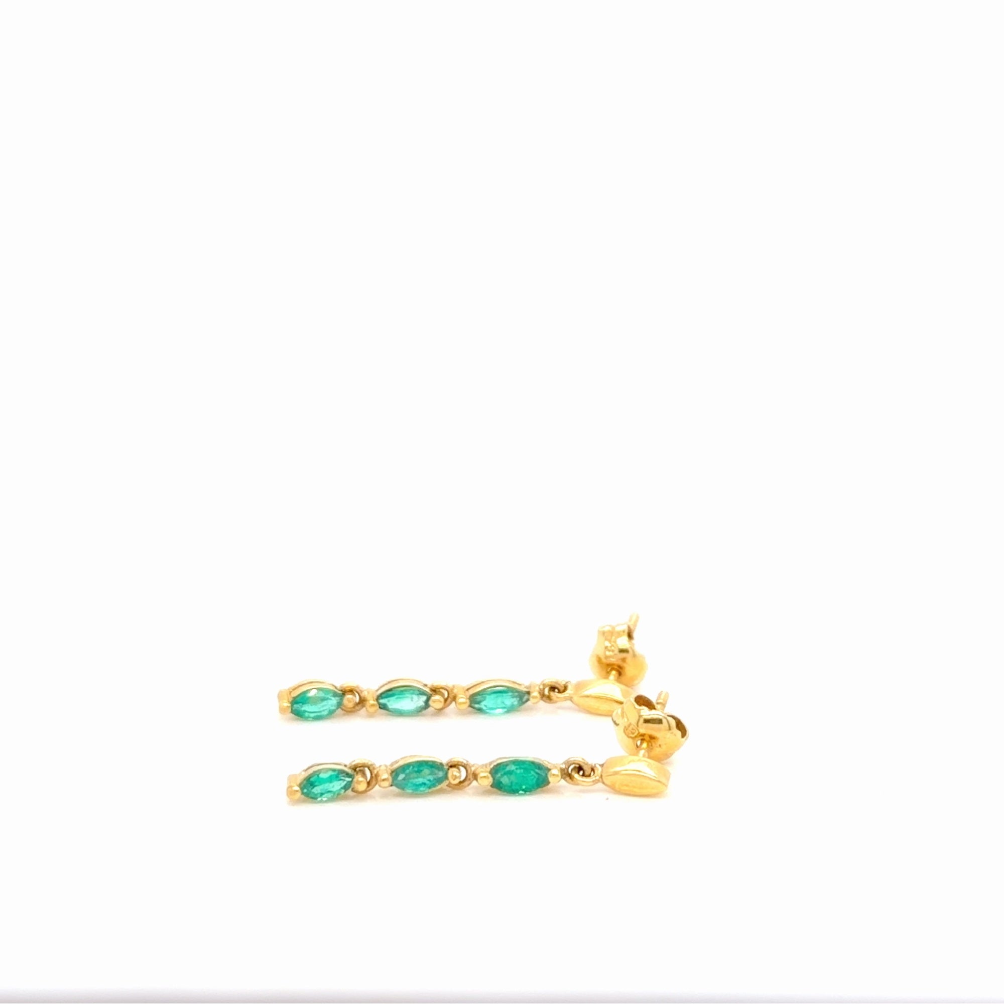 18K Yellow Gold Marquise Emerald Drop Earrings 0.50 Ctw Dangle