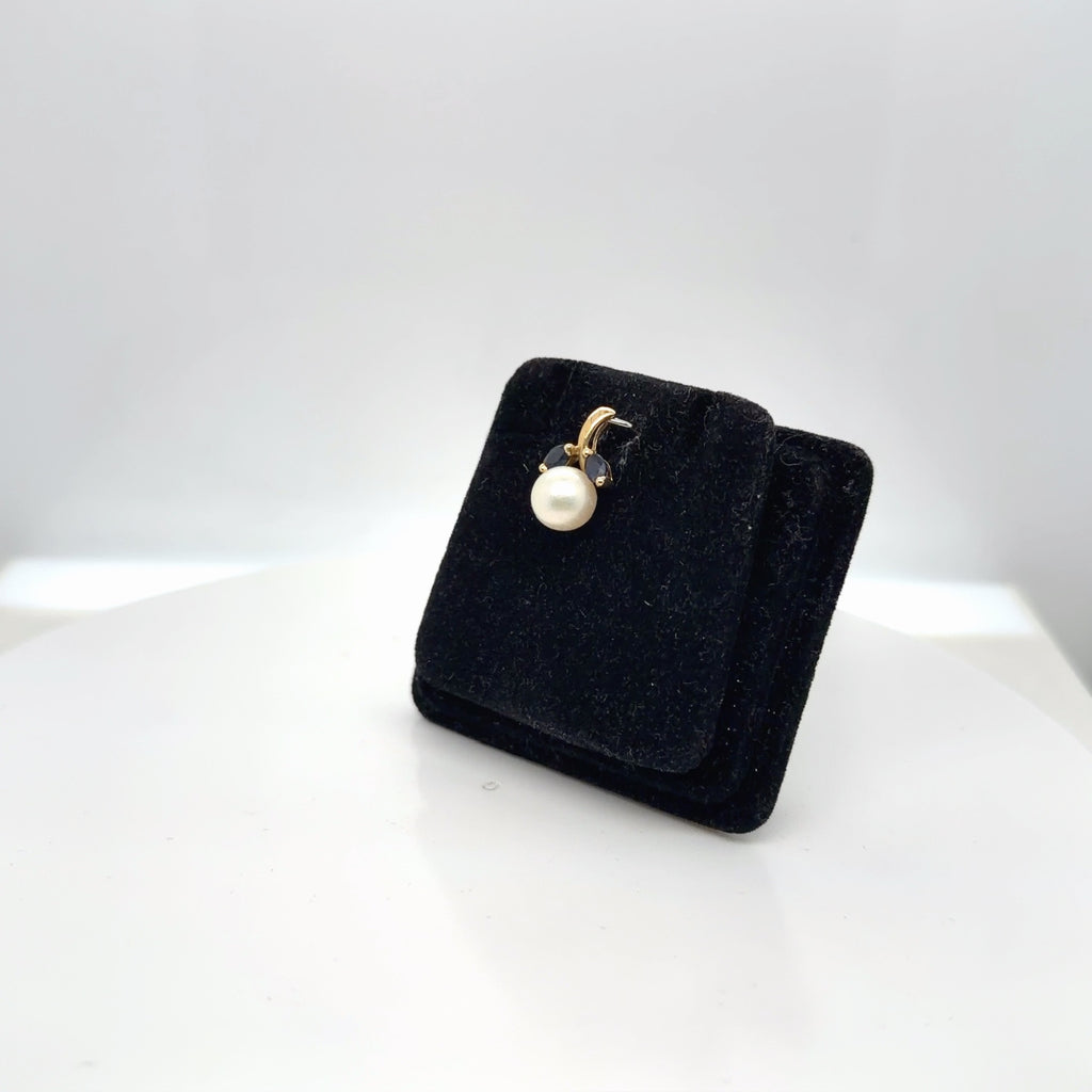 14K Yellow Gold Pearl & Natural Sapphire Pendant, Marquise Accents (view 2)