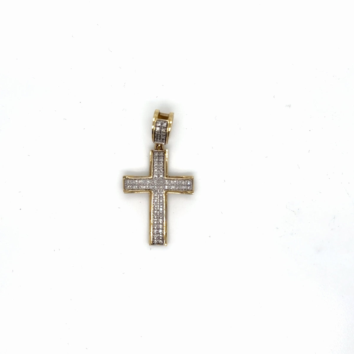 10K Yellow Gold Diamond Pave Cross Pendant 0.20 Ctw Natural