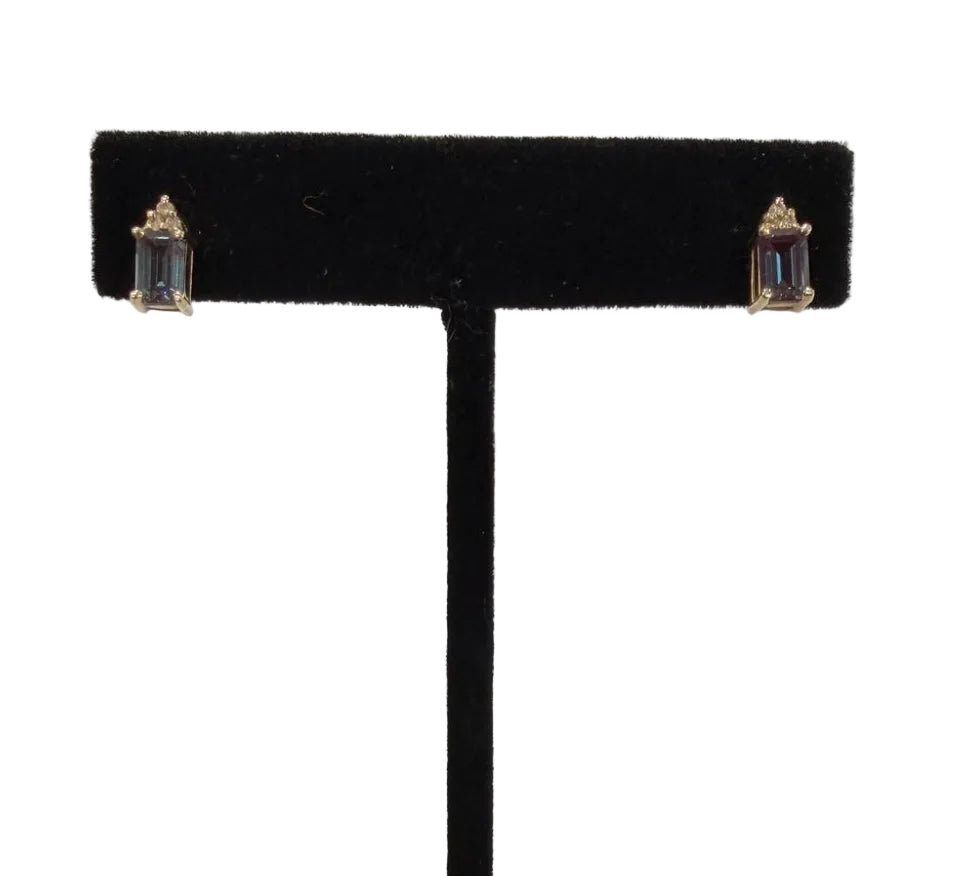 14K Yellow Gold Synthetic Alexandrite Diamond Stud Earrings