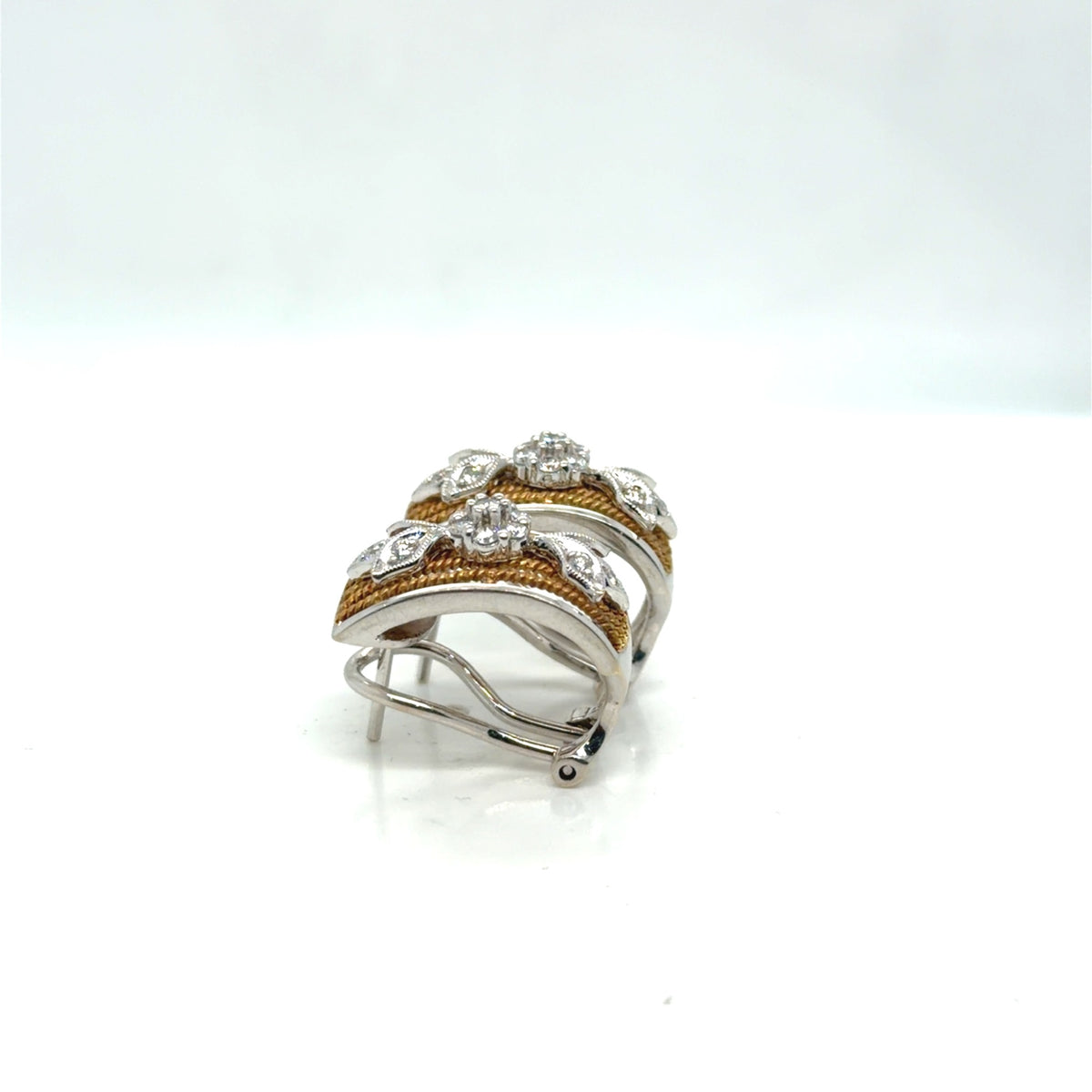 Two-Tone 18K Gold Diamond Cluster Earrings 0.48 ctw G VS1 Omega (view 4)