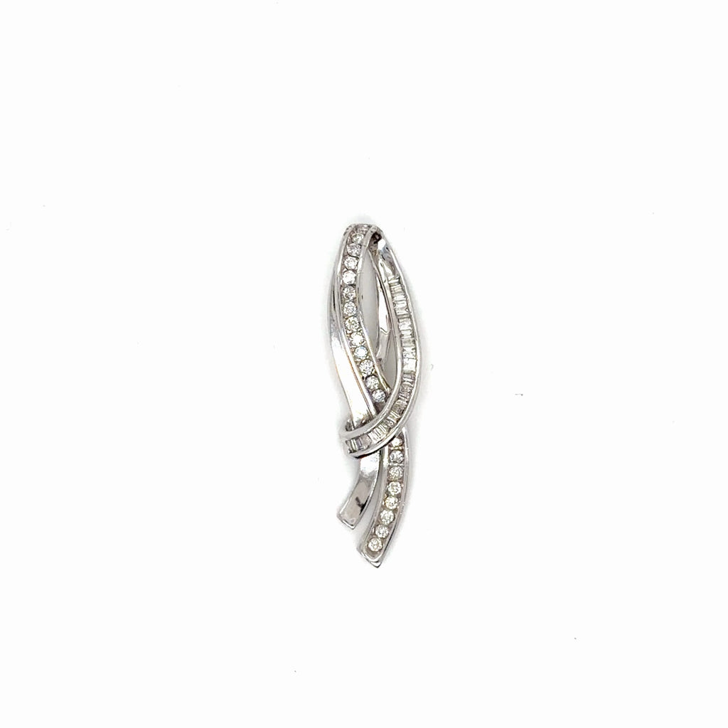 10K White Gold Diamond Pendant 0.50 ctw Round Baguette Ribbon Swirl (view 3)