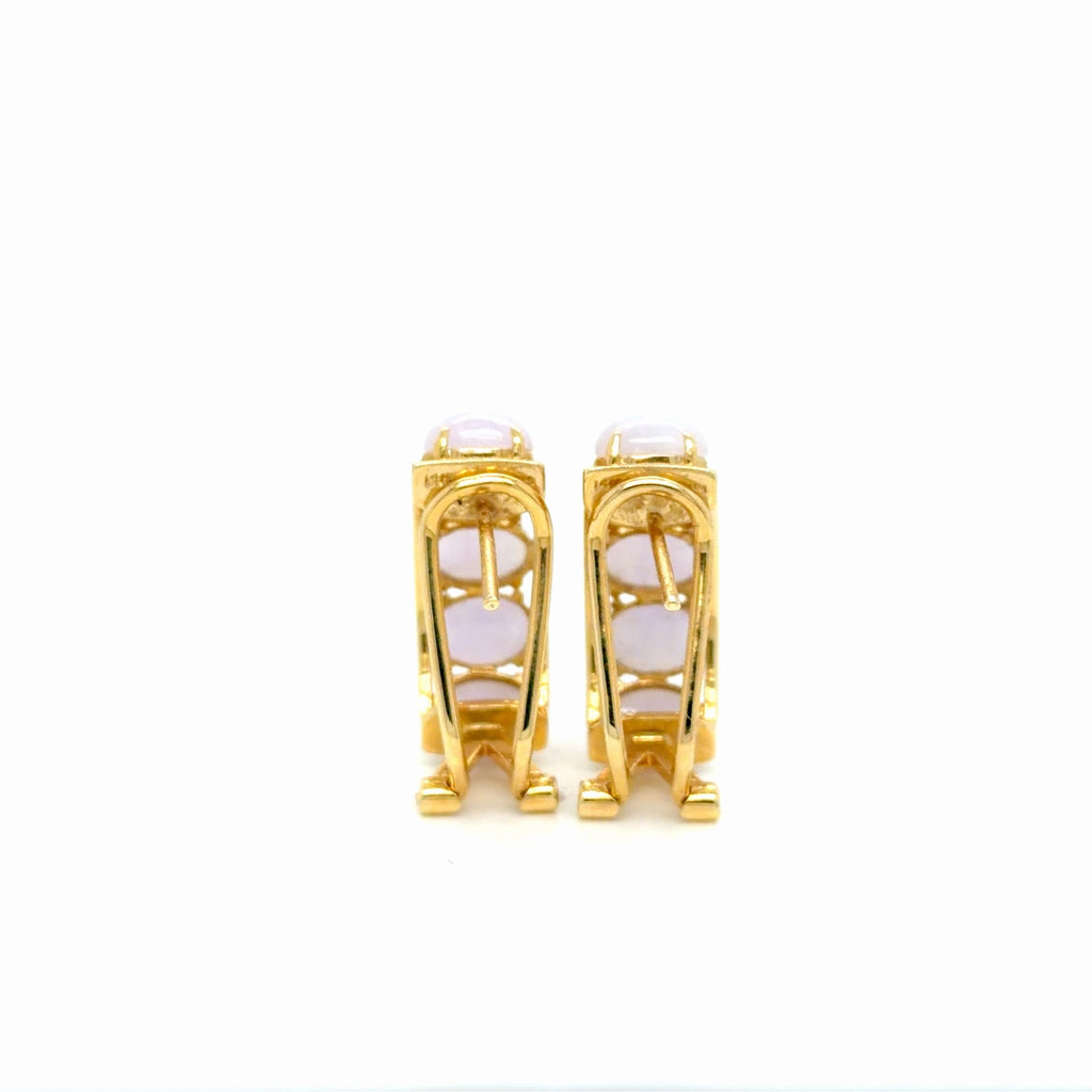 14K Yellow Gold Nephrite Jade Cabochon Hoop Earrings, 8.5g