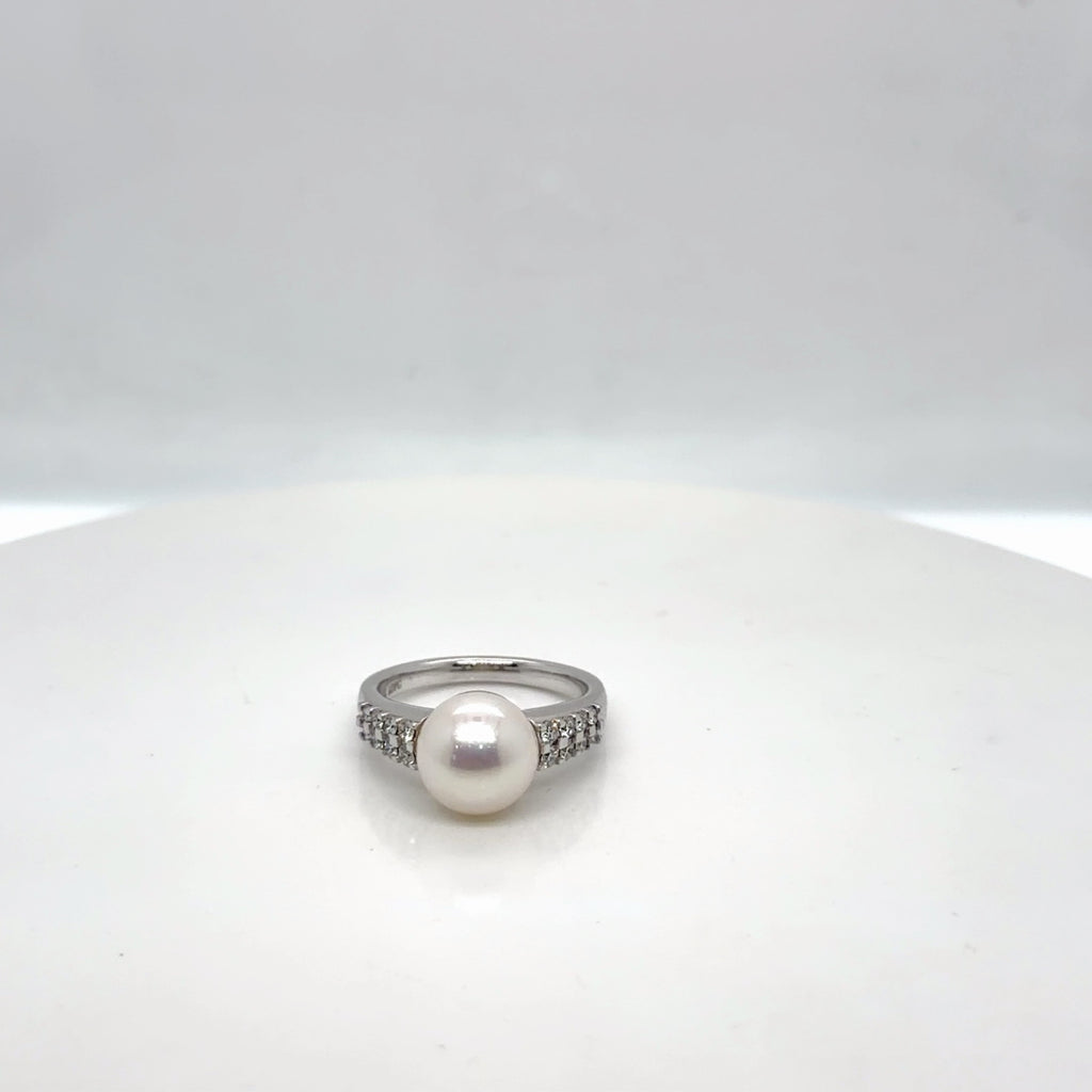 14k White Gold Pearl & Diamond Ring, 0.33 ctw Diamond Accents, Size 7