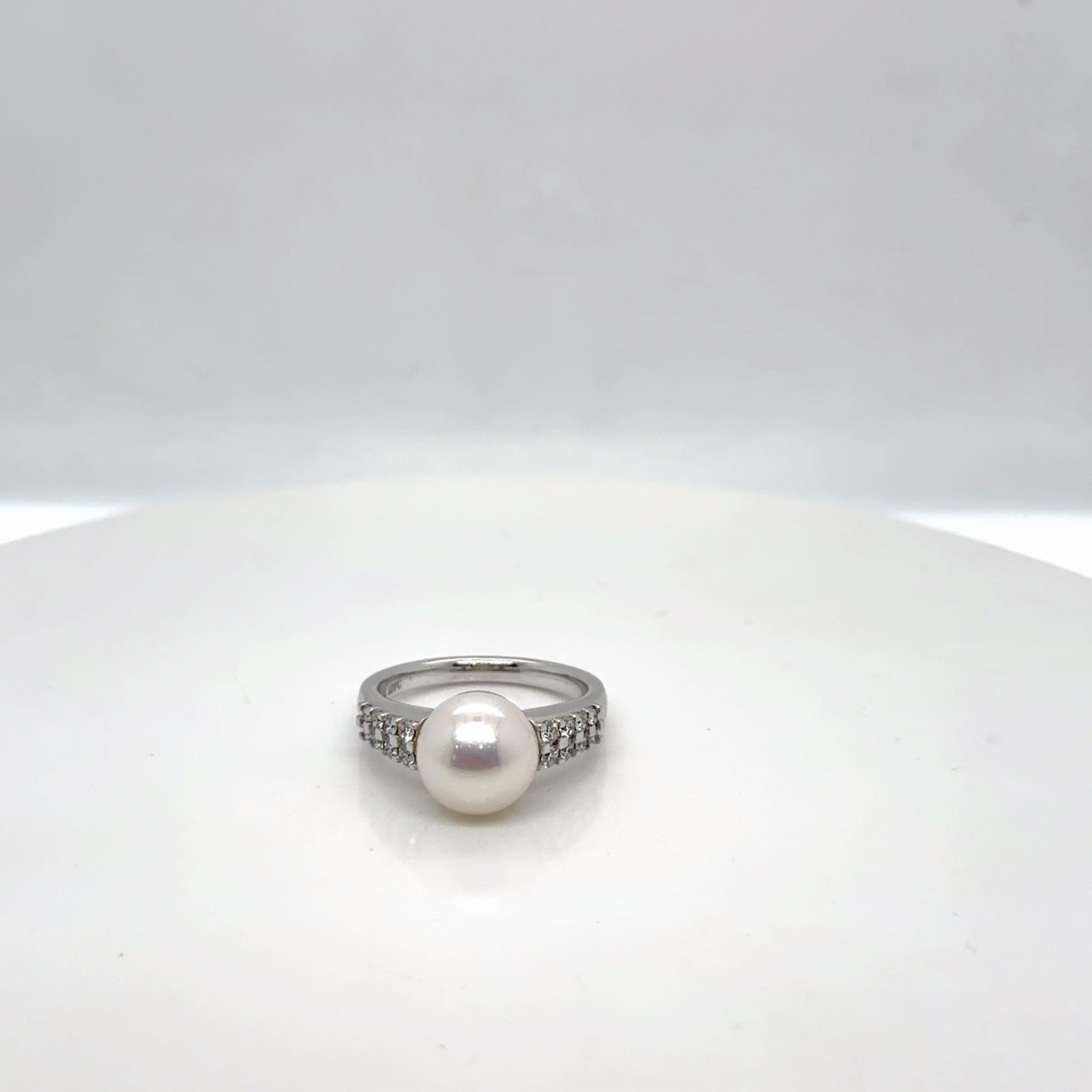 14k White Gold Pearl & Diamond Ring, 0.33 ctw Diamond Accents, Size 7