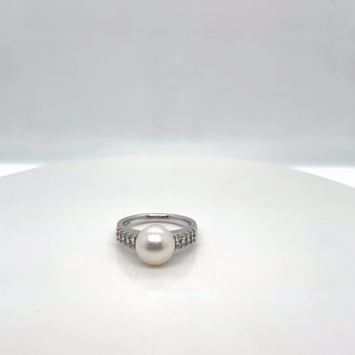 14k White Gold Pearl & Diamond Ring, 0.33 ctw Diamond Accents, Size 7