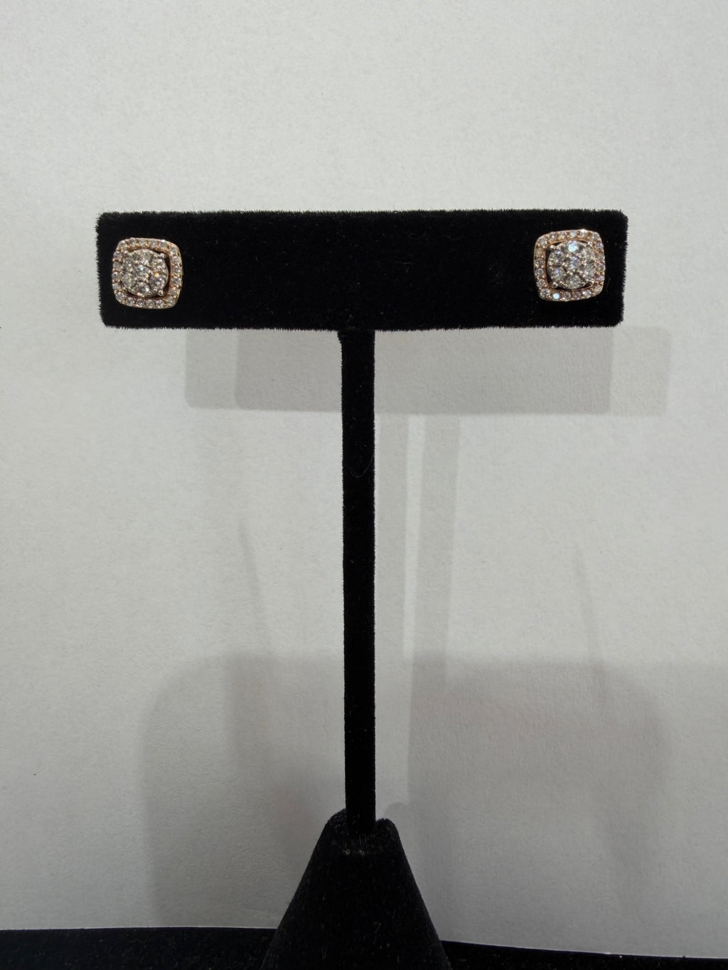 Diamond Cluster Halo Stud Earrings 0.65 ctw 14k Two-Tone Gold Screw Back