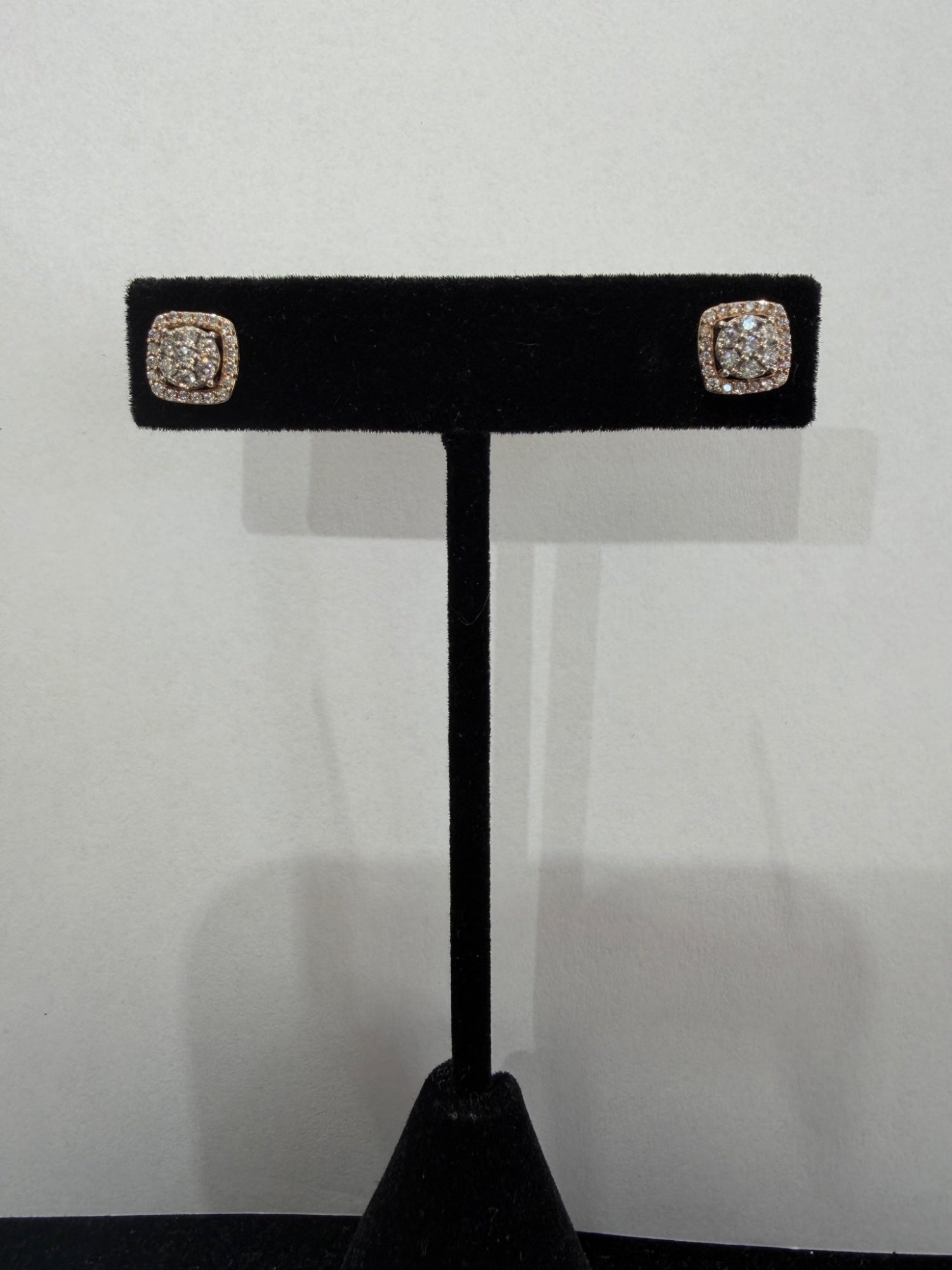 Diamond Cluster Halo Stud Earrings 0.65 ctw 14k Two-Tone Gold Screw Back