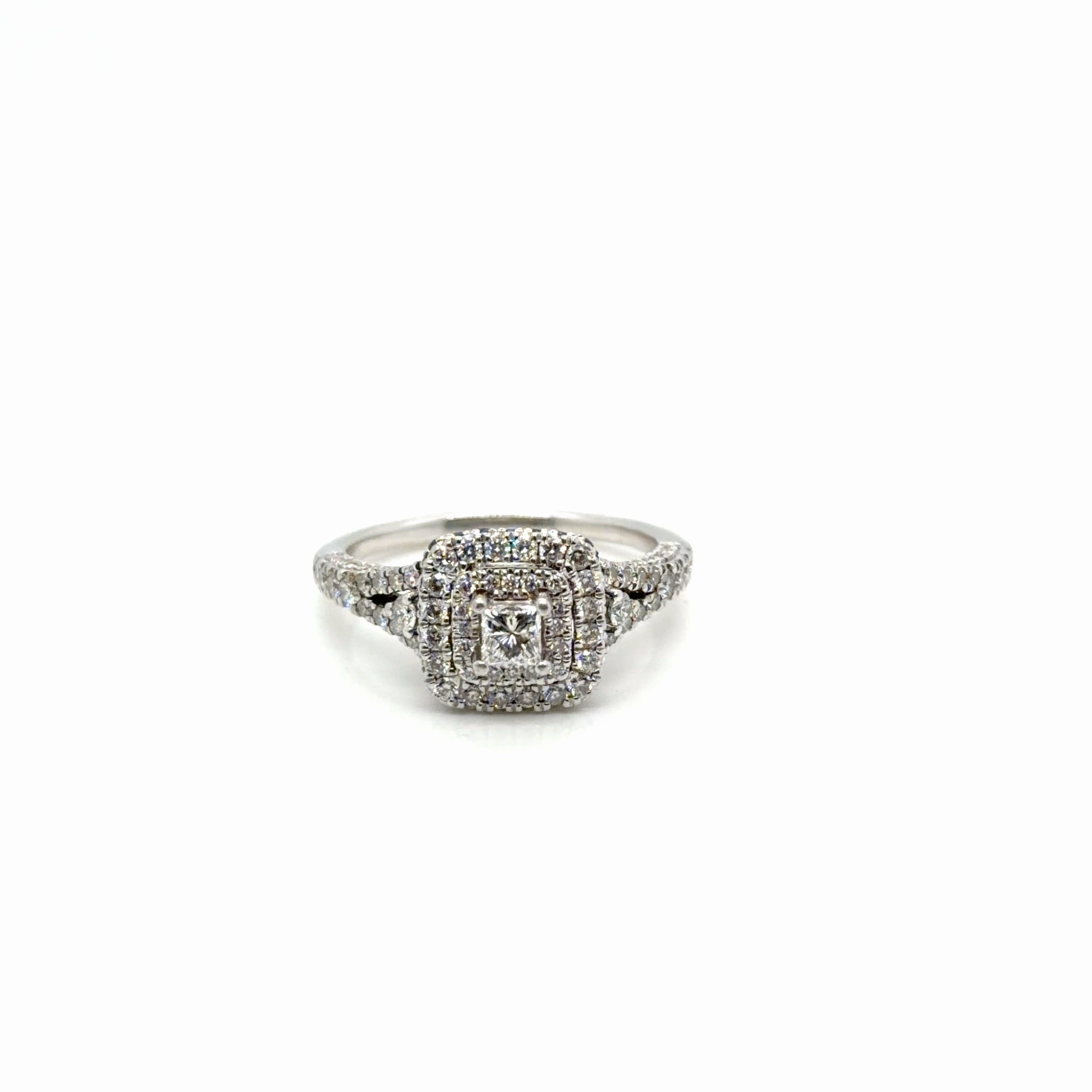 Vera Wang 14K White Gold Diamond Sapphire Double Halo Ring 1.50 ctw Sz 9.5