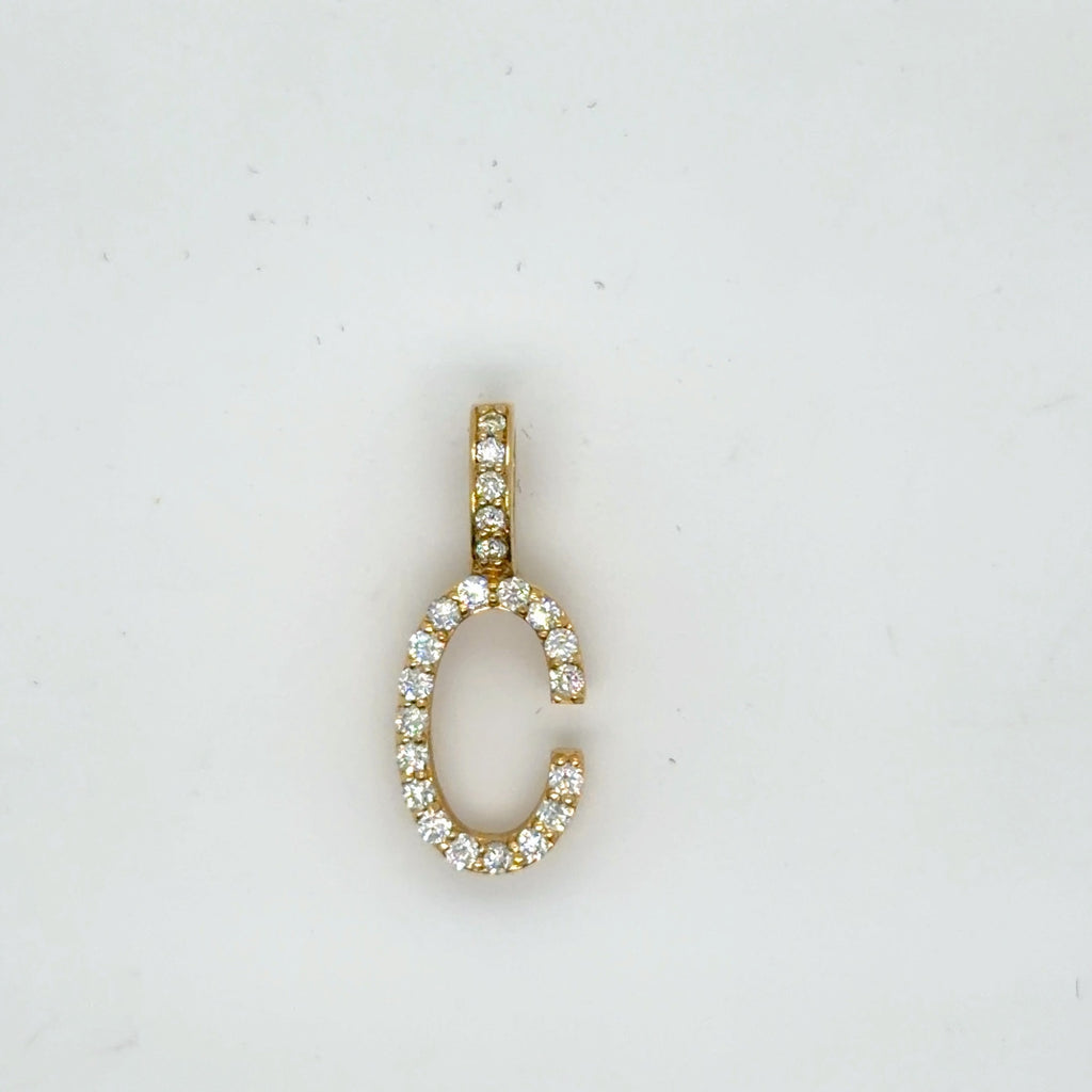 Diamond "C" Initial Pendant 10K Yellow Gold 0.43 ctw Round G SI/I1 (view 3)