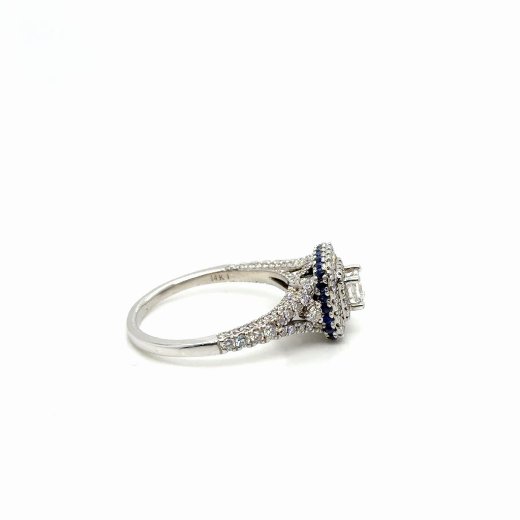Vera Wang 14K White Gold Diamond Sapphire Double Halo Ring 1.50 ctw Sz 9.5 (view 3)