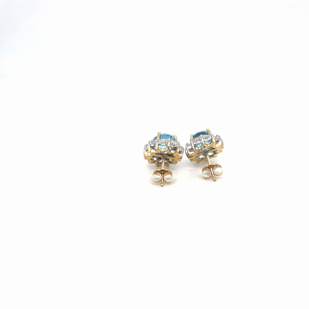 14k Two-Tone Gold Blue Topaz Oval & Diamond Halo Stud Earrings (view 5)