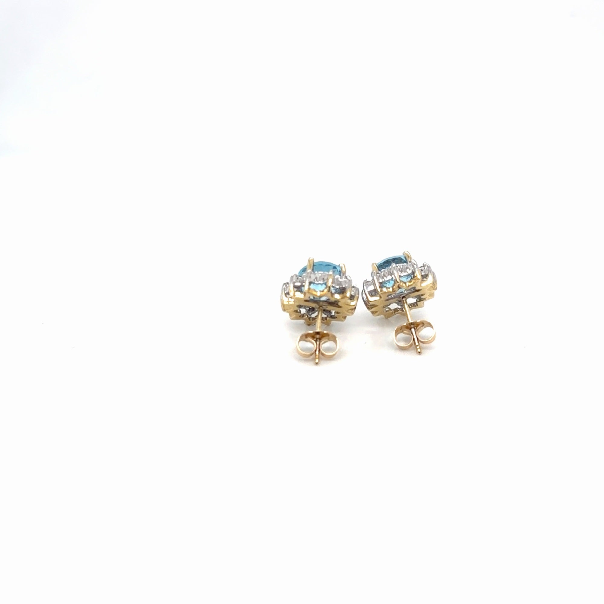 14k Two-Tone Gold Blue Topaz Oval & Diamond Halo Stud Earrings (view 5)