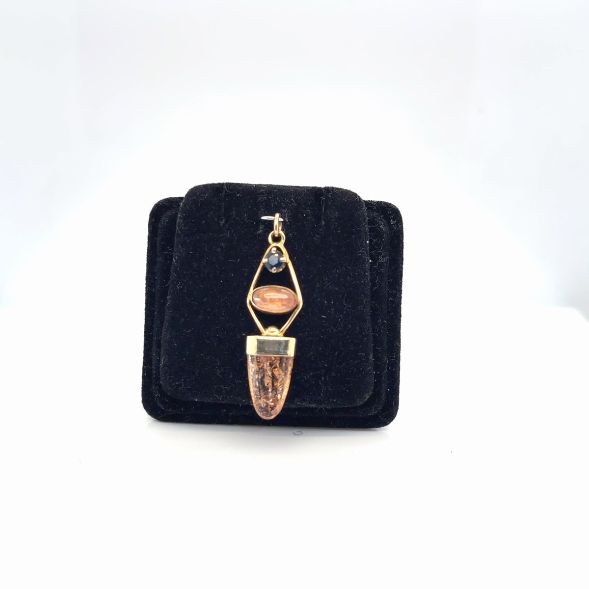 14K Yellow Gold Natural Amber & Blue Sapphire Pendant 3.13g