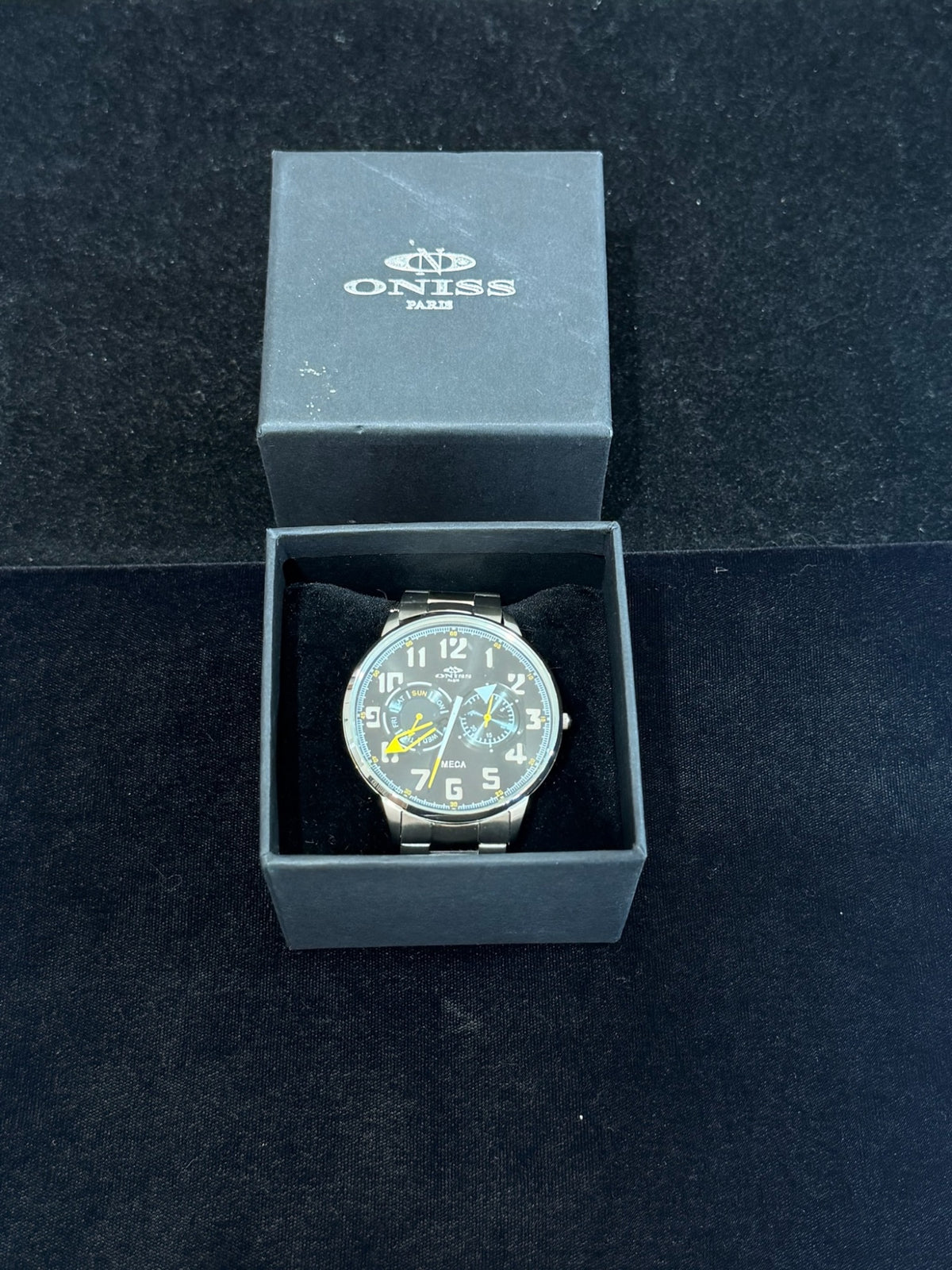 Oniss Paris ON2233-MBK-GN Meca Multifunction Steel Black Dial Watch