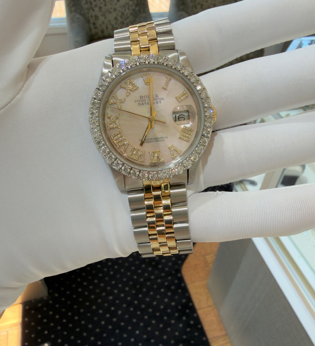 Rolex Datejust 36 Two-Tone Steel 18k Gold MOP Diamond Dial Ref 16233 (view 2)