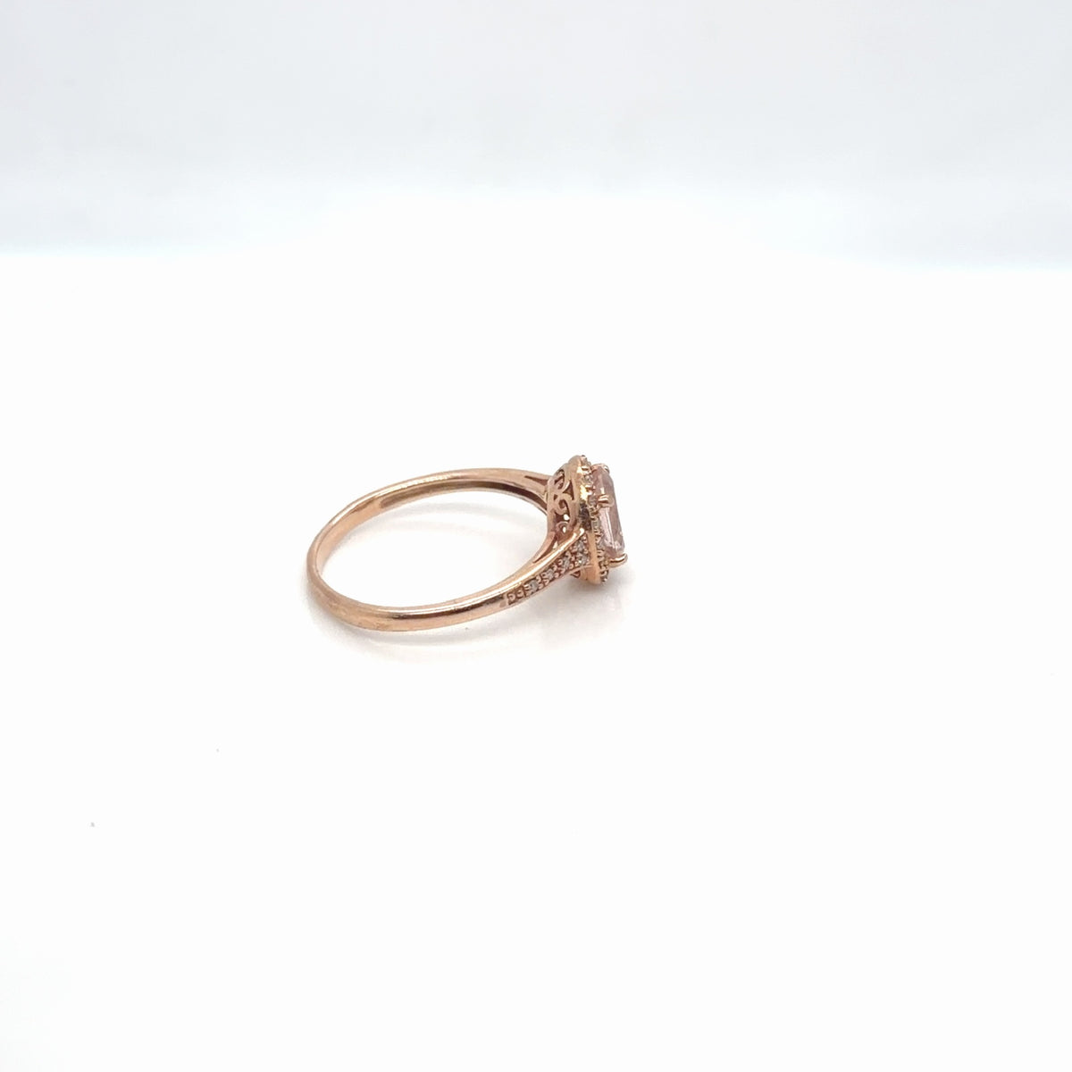 10K Rose Gold Morganite Oval Halo Diamond Ring, Size 8.5 (view 2)