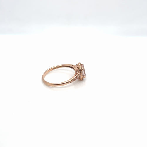 10K Rose Gold Morganite Oval Halo Diamond Ring, Size 8.5 (view 2)