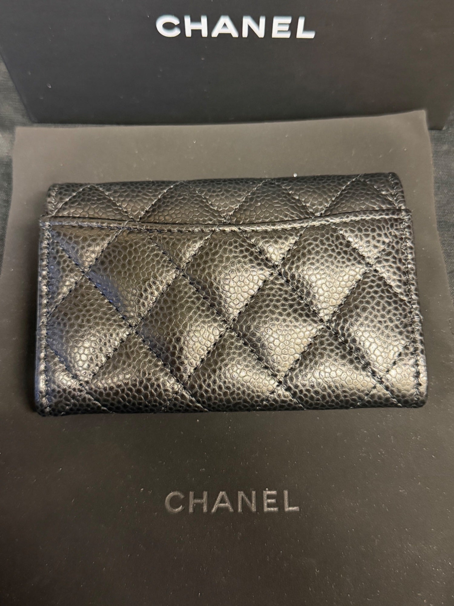 Chanel Classic Flap Card Holder Wallet Black Caviar Gold Hardware