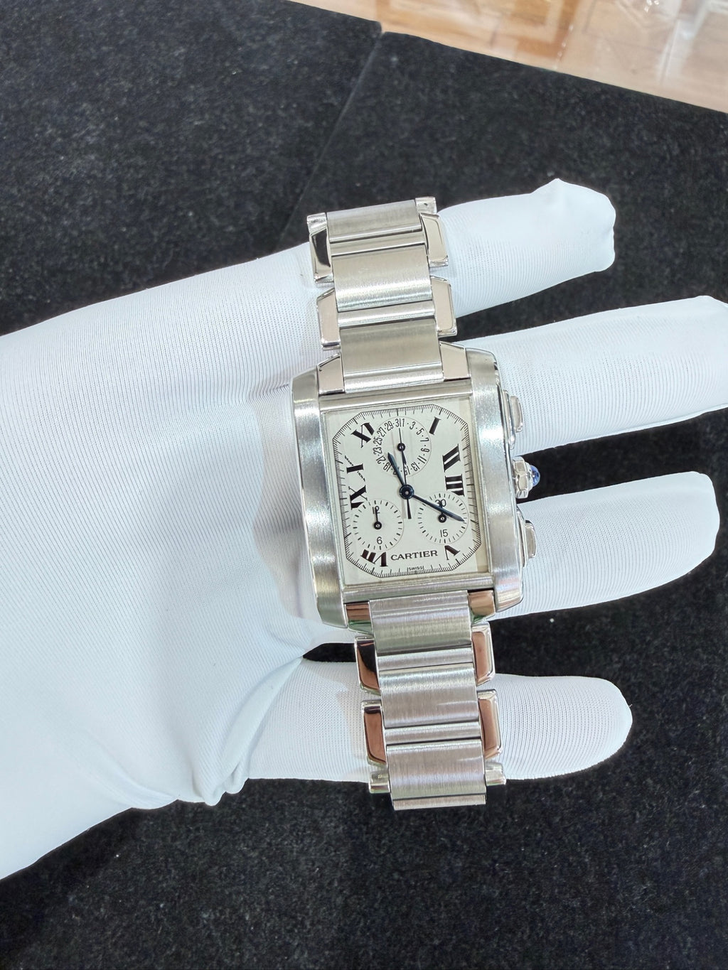 Cartier Tank Francaise Chronograph Steel & White Gold 28mm Ref. 2303 (view 12)