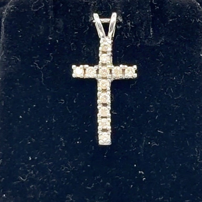 Diamond Cross Pendant 14K White Gold 0.20 CTW Natural Round I1 J-K