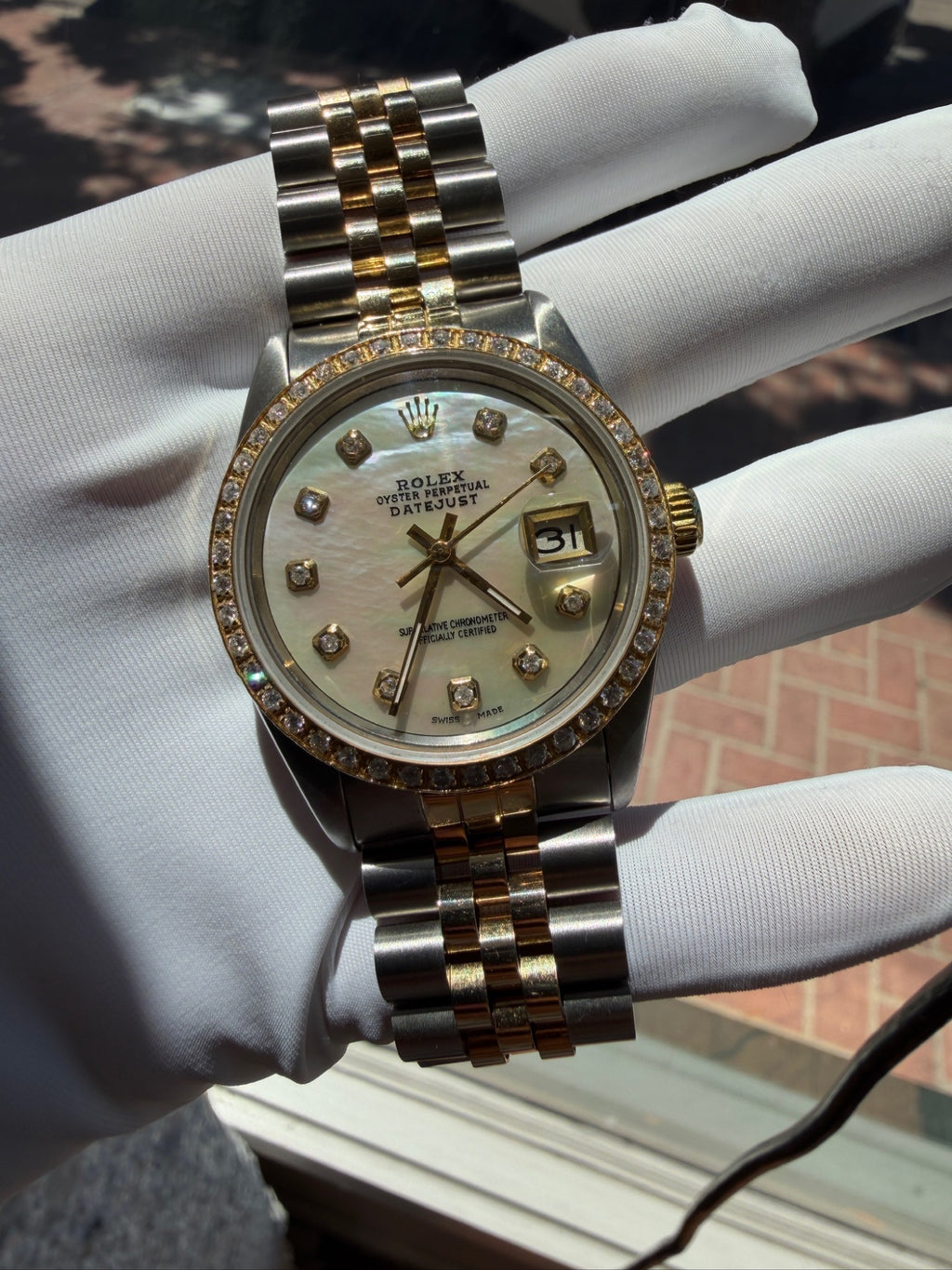 Rolex Datejust 36 Two-Tone Steel & Gold MOP Diamond Dial Ref 16013